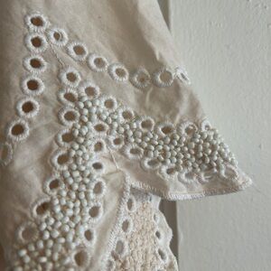 LOFT Women’s XSP Cotton Hand Beaded Crew Neck Short Sleeve Scallop Eyelet